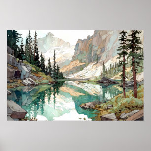 Glacier National Park Watercolor Poster