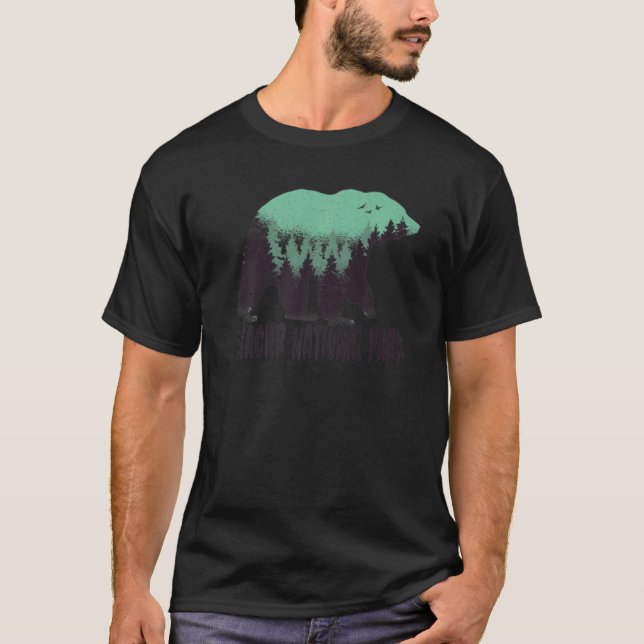 Glacier Us National Park Bear Trees Montana Travel T-Shirt (Front)