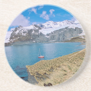 Glaciers and sailing yacht in background coaster