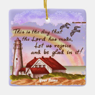 Glad Lighthouse Christian ornament