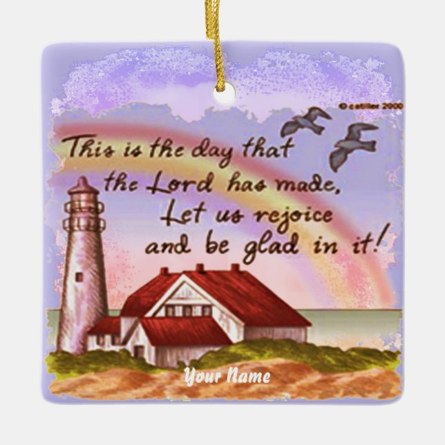 Glad Lighthouse Christian ornament (Front)