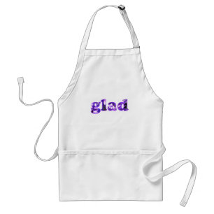 Glad spelled with purple flowers aprons