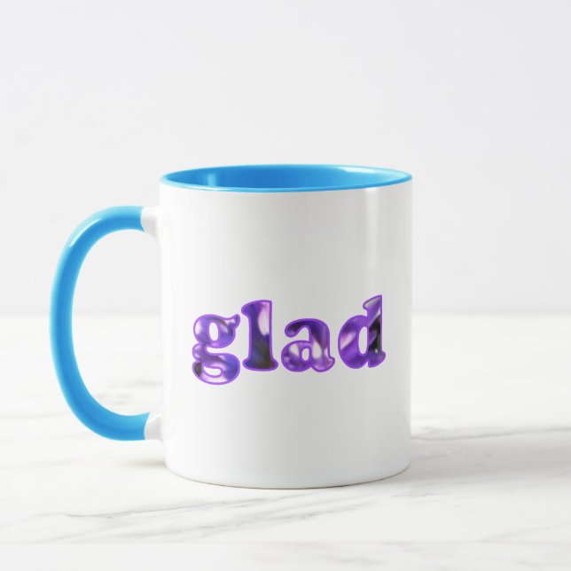 Glad spelled with purple flowers mugs (Left)