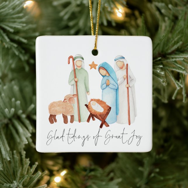 Glad Tidings of Great Joy Nativity Scene Ceramic Ornament (Tree)