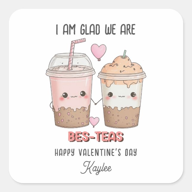 Glad We Are Bes-teas KID Valentines Day Classroom Square Sticker (Front)