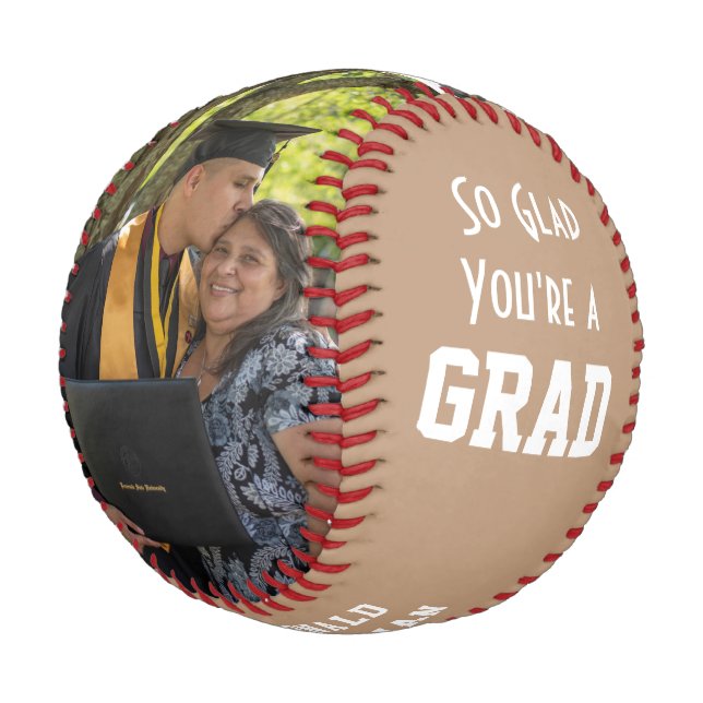 GLAD YOU'RE A GRAD 2 Photo Monogram Graduation Baseball (Angled)