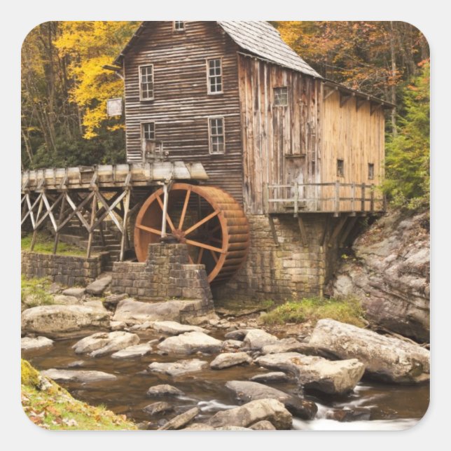 Glade Creek Grist Mill, Babcock State Park, Square Sticker (Front)