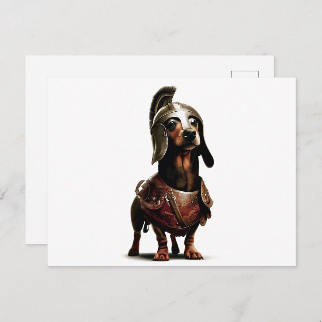 Gladiator Dachshund post card art (Front/Back)
