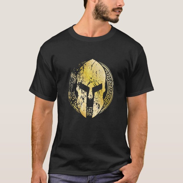 Gladiator Helmet Symbol Spartan Gold Sparta Mythol T-Shirt (Front)