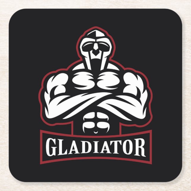 Gladiator Silhouette Square Paper Coaster (Front)