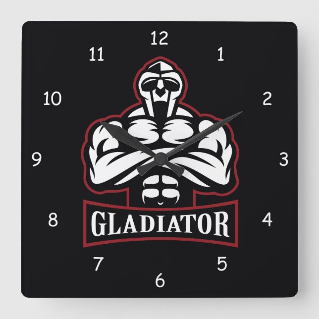 Gladiator Silhouette Square Wall Clock (Front)