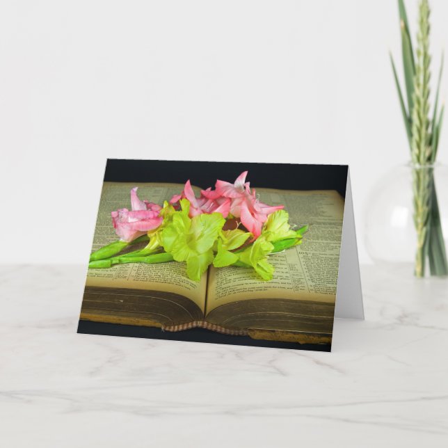Gladiolas on Bible Sympathy  Card (Front)