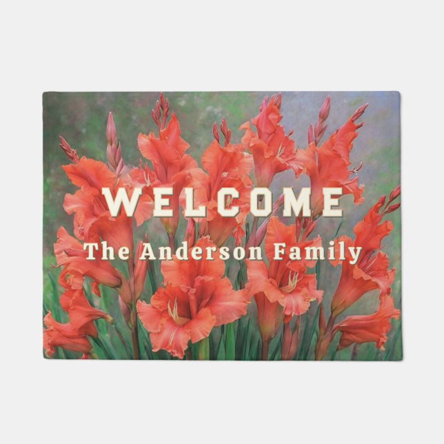 Gladioli Elegant Floral Red Garden Blooms Welcome Doormat (Front)