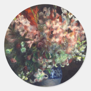 Gladioli in a Vase by Auguste Renoir Art Classic Round Sticker