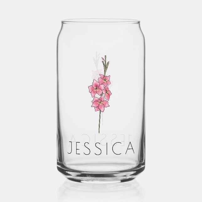 GLADIOLUS August Birth Flower Custom Name Can Glass (Front)