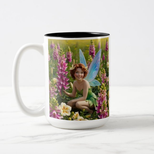 Gladiolus Flower Fairy  Two-Tone Coffee Mug (Left)