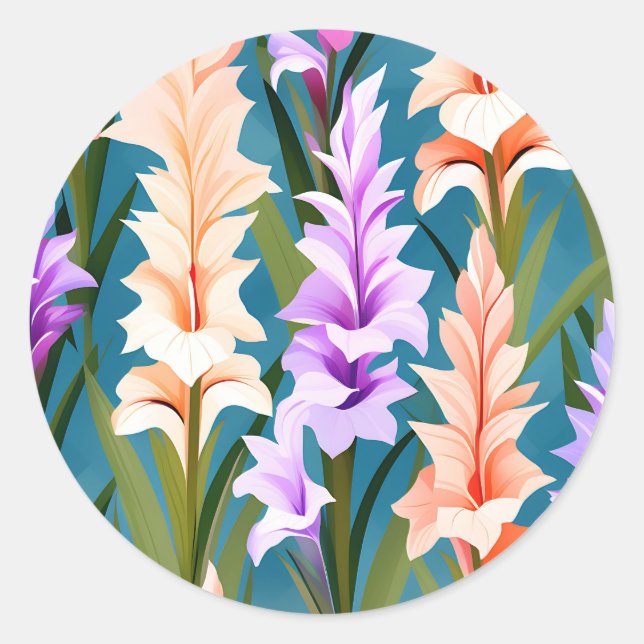 Gladiolus Minimalist Abstract Pattern Classic Round Sticker (Front)