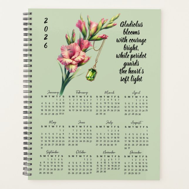 Gladiolus & Peridot August Verse – 2026 Full-Year  Planner (Front)