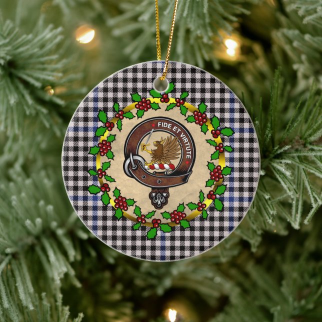 Gladstone Badge & Tartan Personalised Christmas Ceramic Ornament (Tree)
