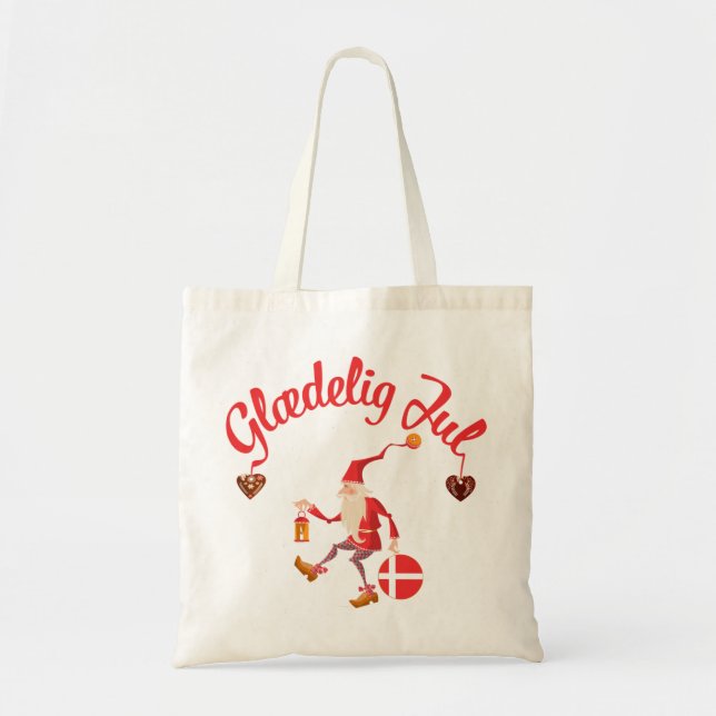 Glaedelig jul danish merry christmas denmark nisse tote bag (Front)
