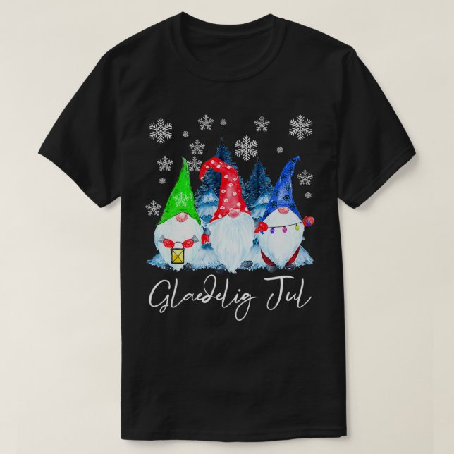 Glaedelig Jul Nordic Gnomes Tomte Nisse Danish Chr T-Shirt (Design Front)