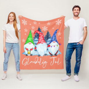Glaedelig Jul Nordic Gnomes Tomte Nisse Danish Fleece Blanket