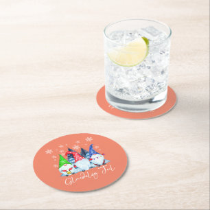 Glaedelig Jul Nordic Gnomes Tomte Nisse Danish Round Paper Coaster