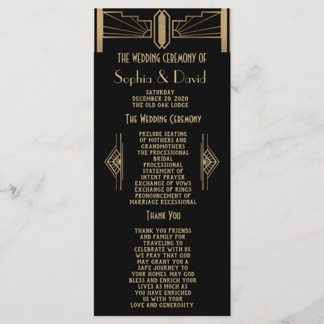 Glam 1920's Great Gatsby Art Deco Wedding Program (Front)