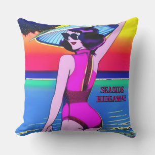 Glam 1950s Bathing Girl Editable Text Cushion
