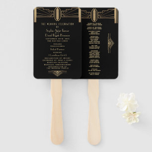 Glam 20's Great Gatsby Art Deco Wedding Program Hand Fan