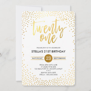 GLAM 21ST BIRTHDAY PARTY mini gold confetti black Invitation