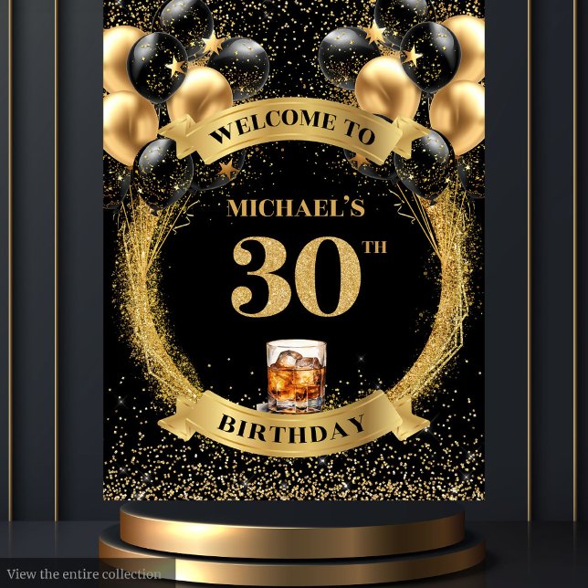 Glam 30th Man Birthday Whiskey Celebration Display Tapestry (Glam 30th Man Birthday Whiskey Celebration Display)