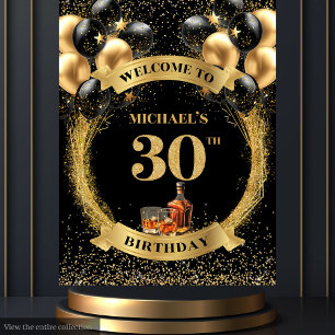 Glam 30th Man Birthday Whiskey Party Backdrop  Tapestry