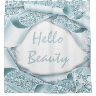 Glam 3D Custom  Smoky Blue Glitter  HELLO Beauty Shower Curtain