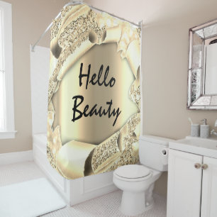 Glam 3D Frame FAUX Gold SPARK  HELLO Girly Shower Curtain