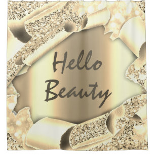 Glam 3D Frame Gold SPARK HELLO Girly Shower Curtain