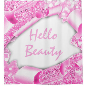 Glam 3D Frame Pink Fuchsia HELLO Girly Shower Curtain