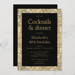Glam 40th Birthday Black Gold Invitation