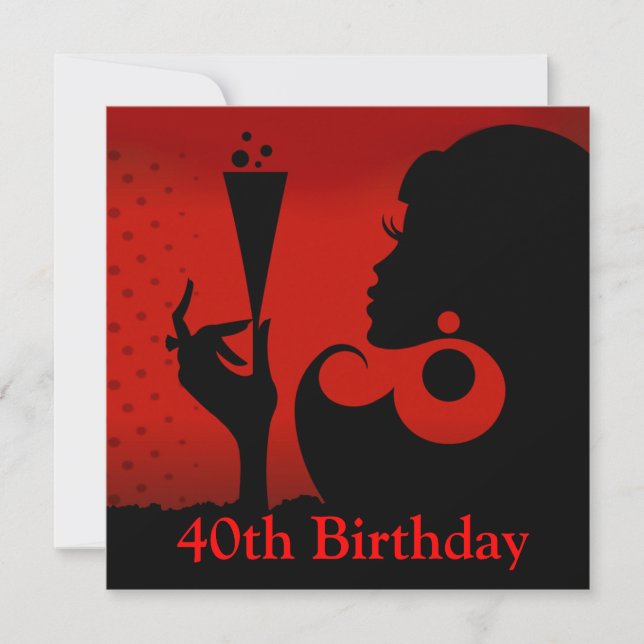 Glam 40th Birthday Cocktail Party | red black Invitation (Front)