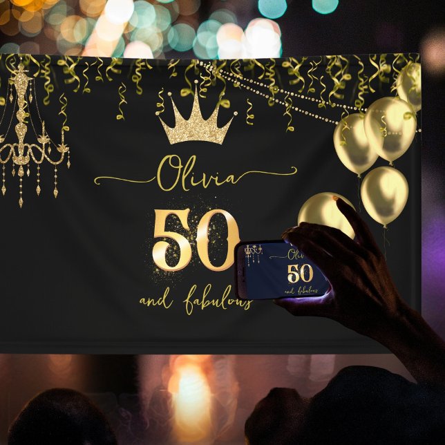 Glam 50 and Fabulous Gold Black Birthday Banner (Creator Uploaded)