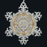 Glam 50 Anniversary white diamond set in gold Snowflake Pewter Christmas Ornament<br><div class="desc">Glam sparkling white diamond set in gold swirly frame,  50th wedding anniversary commemorative wall clock.
Customisable text in changeable gold font colour.
Images of diamonds and gold were created with a text-to-image generator.</div>