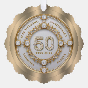 Glam 50 Anniversary white diamond set in gold Tree Decoration Card