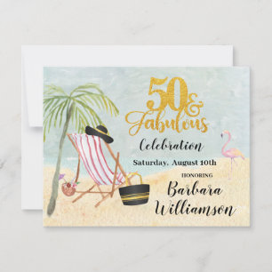 Glam 50 & Fabulous Beach Scene Party  Invitation