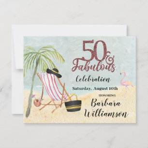 Glam 50 & Fabulous Beach Scene Party  Invitation