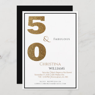 Glam 50 & Fabulous Black & Gold Birthday  Invitation