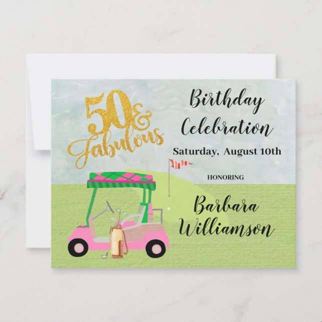 Glam 50 & Fabulous Golf Scene Party  Invitation (Front)