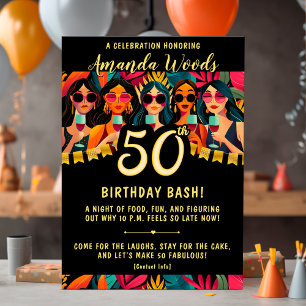 Glam 50th birthday bash with chic party design invitation