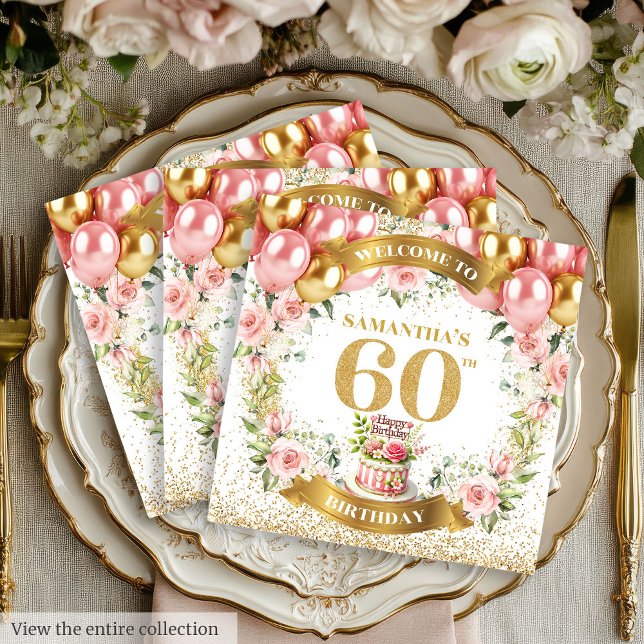 Glam 60th Birthday Napkins Watercolor Flower Art (Glam 60th Birthday Napkins Watercolor Flower Art

)