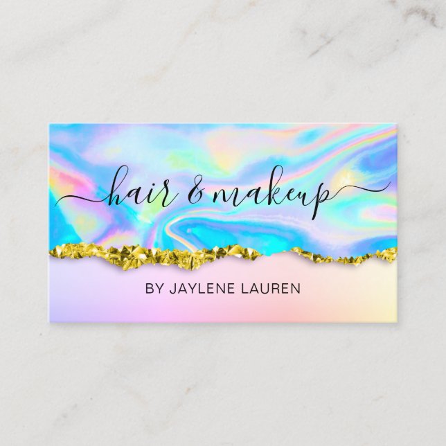 Glam Abstract Faux Holographic Business Card (Front)