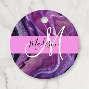 Glam Abstract Purple Shimmer Texture Pink Monogram Favour Tags